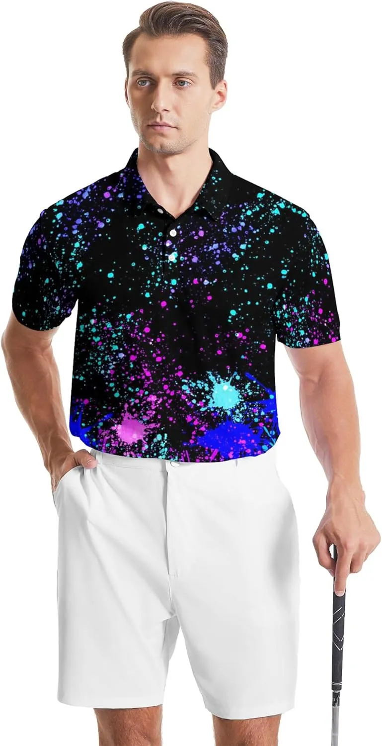 Golf Polo Shirts for Men Funny Print Golf Polos Short Sleeve Performance Men's Golf Shirts Quick Dry