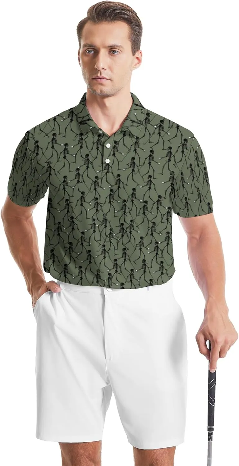 Golf Polo Shirts for Men Funny Print Golf Polos Short Sleeve Performance Men's Golf Shirts Quick Dry