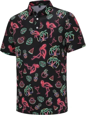 Golf Shirts for Men Dry Fit Short Sleeve Print Performance Moisture Wicking Golf Polo Shirts for Men