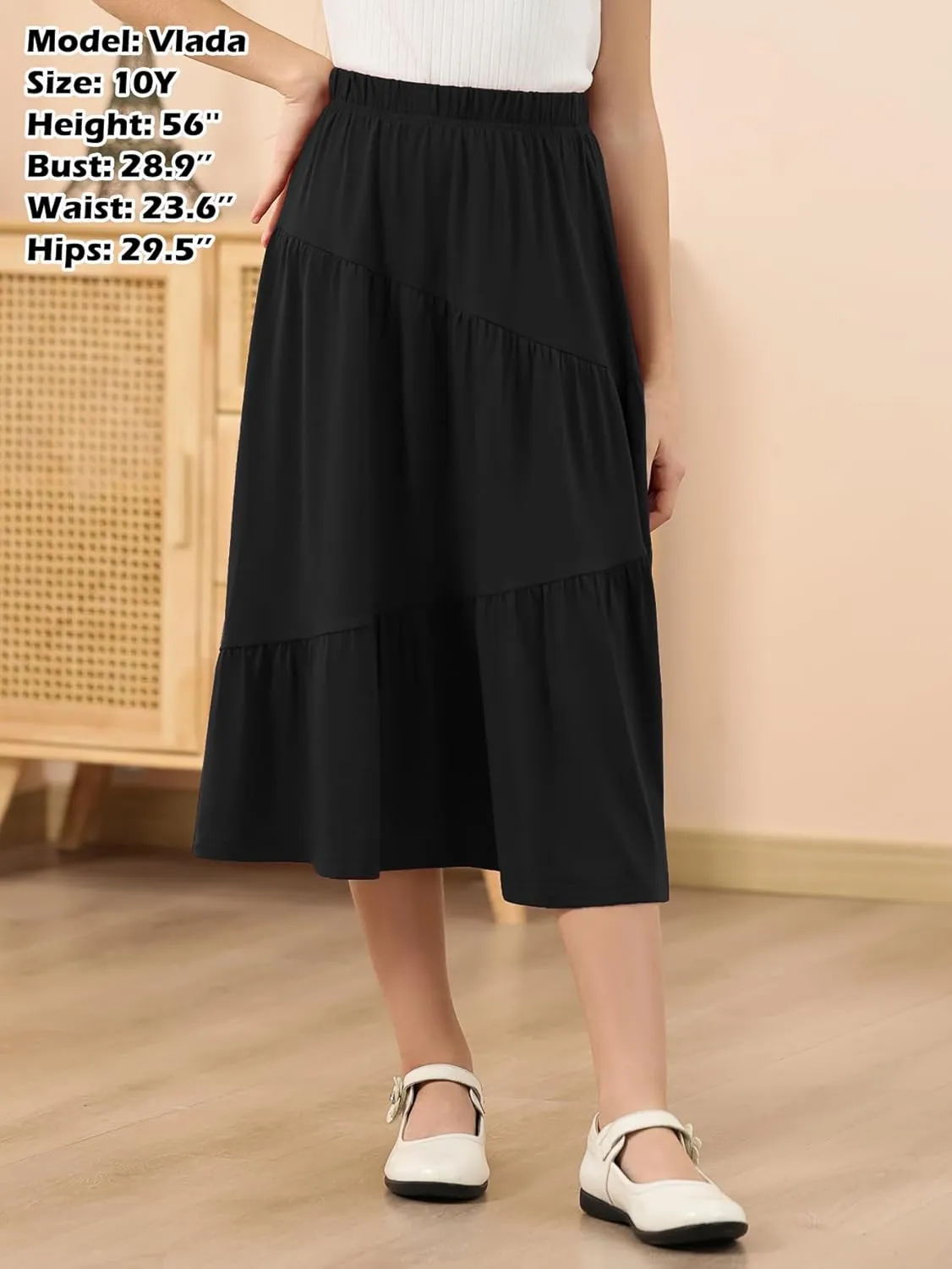 GORLYA Girls Holiday Casual Asymmetrical Tiered Ruffle Hem Long Swing Boho Fancy Maxi Skirt 6-14Y