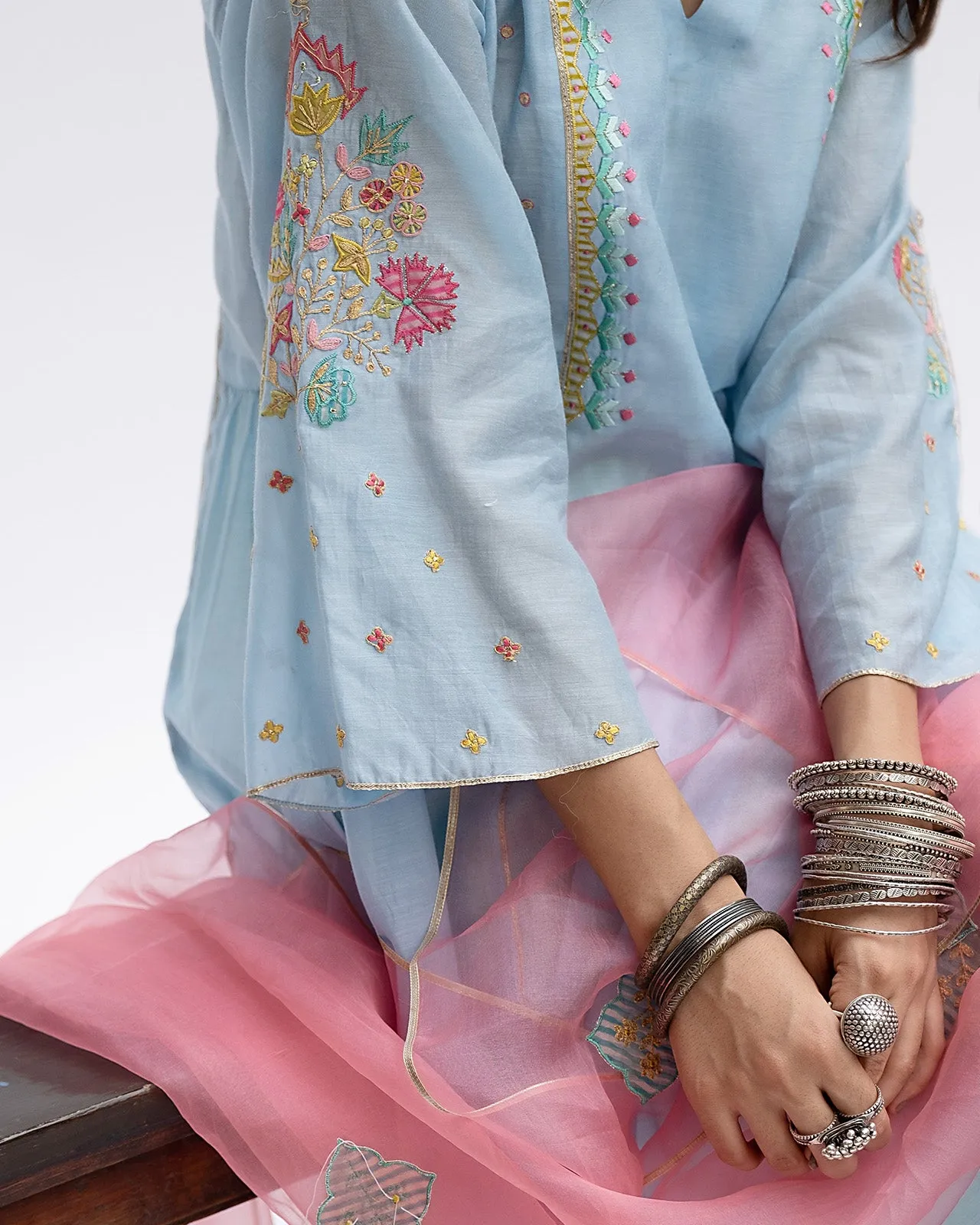 Gulnaaz Pastel Blue Side Puckering Kurta