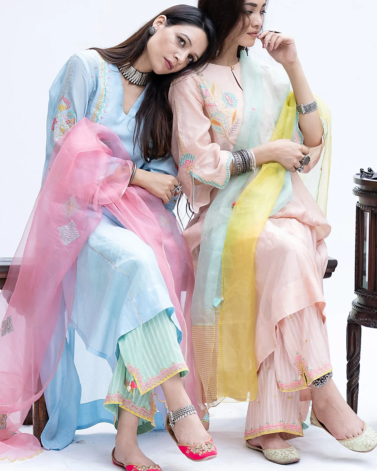 Gulnaaz Pastel Blue Side Puckering Kurta