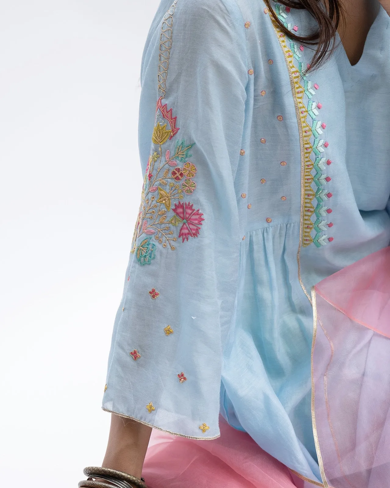 Gulnaaz Pastel Blue Side Puckering Kurta