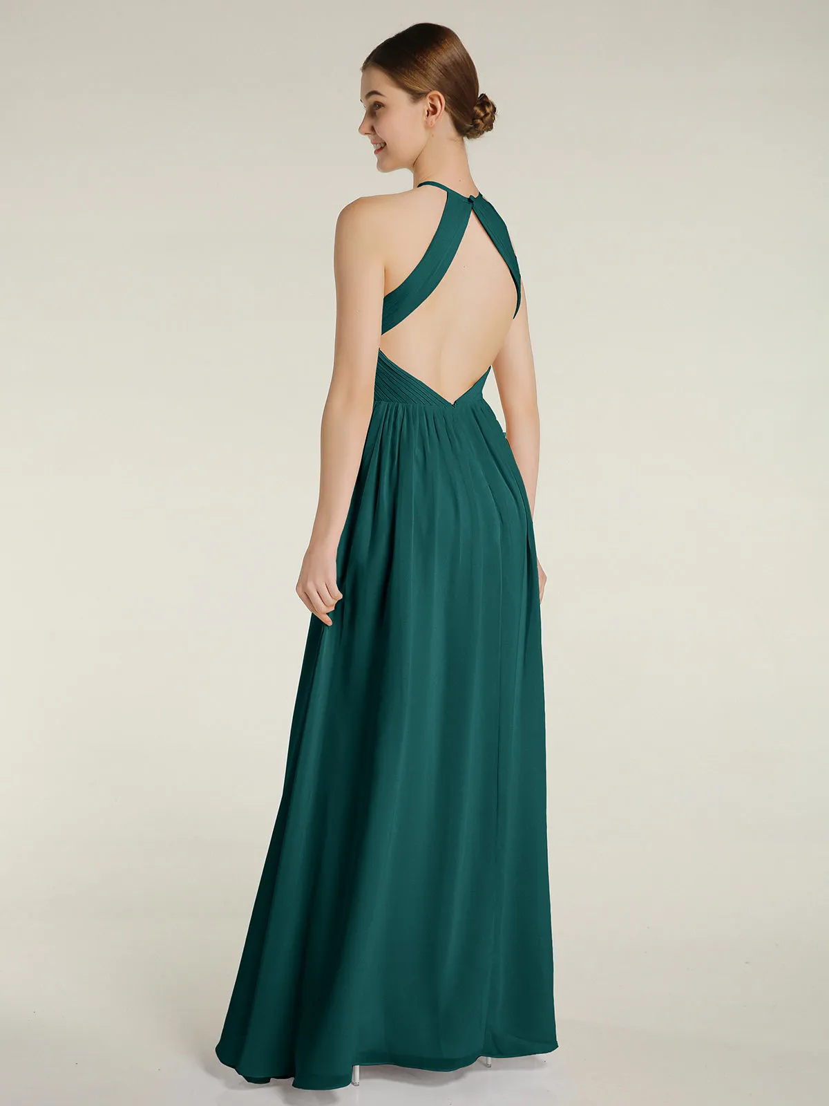 Halter Chiffon Dresses with Pleated Bodice Clearance