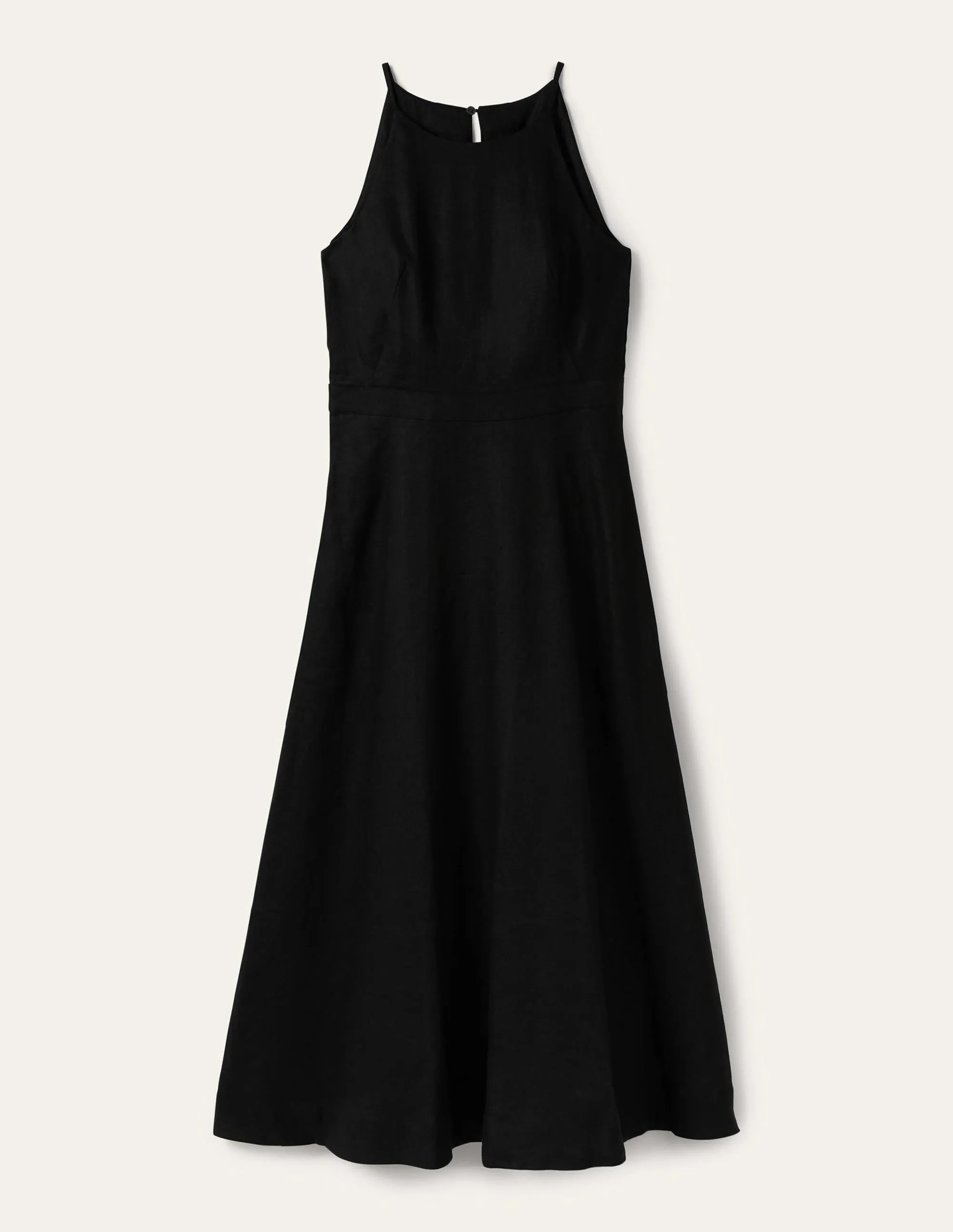 Halterneck Linen Midi Dress-Black