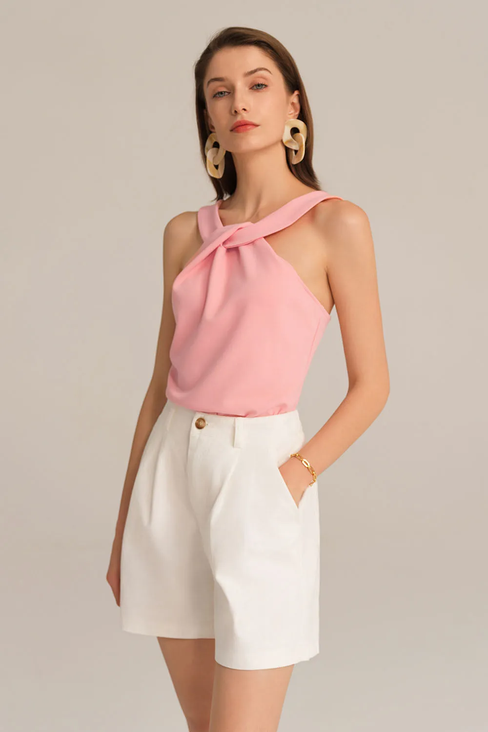 Halterneck Slim Fit Square Back Stretchy Party Tops
