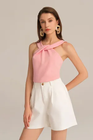 Halterneck Slim Fit Square Back Stretchy Party Tops