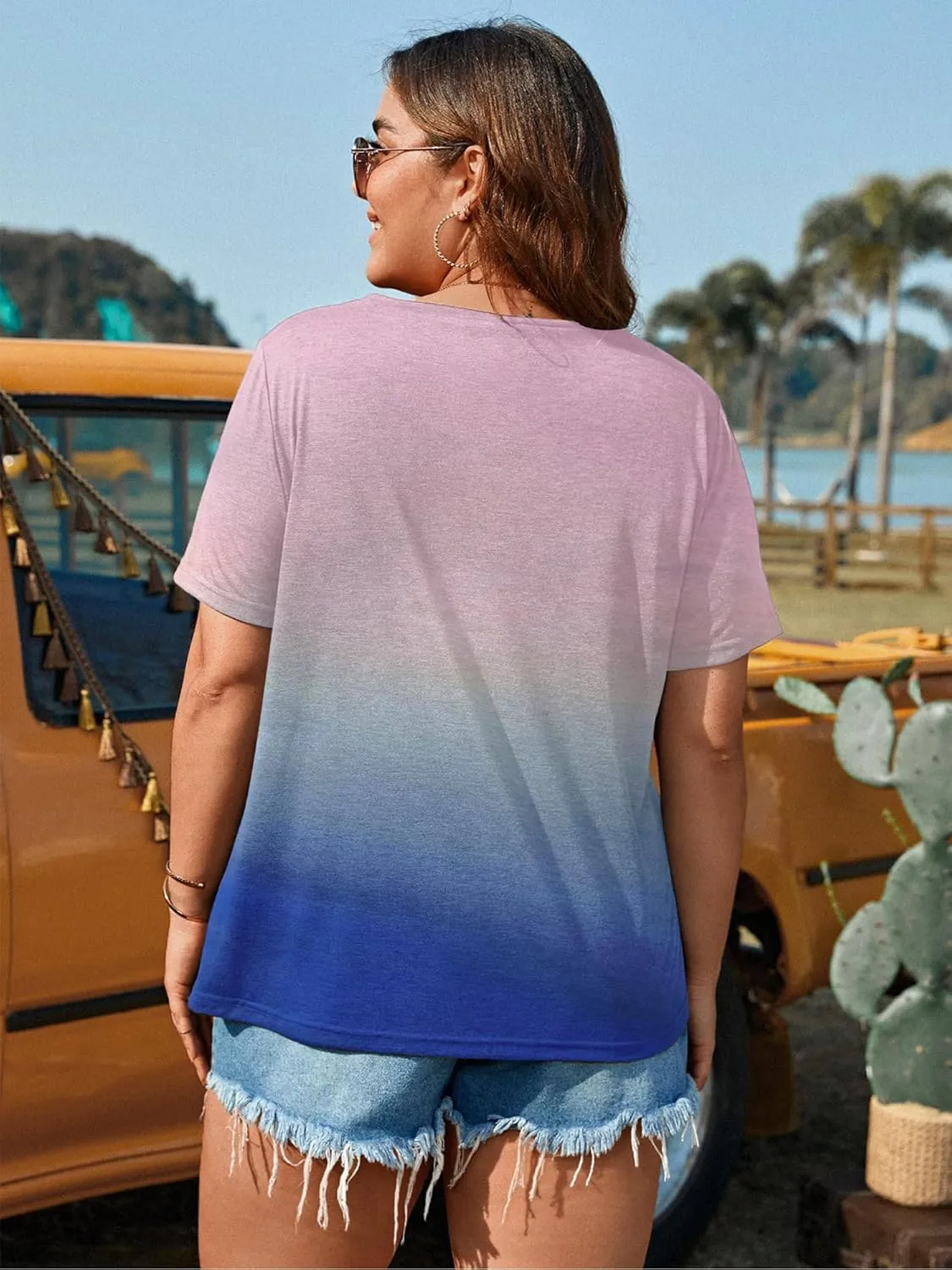 HDLTE Plus Size Beach Shirts for Women Short Sleeve Hawaiian Shirt Casual Summer Vacation Blouses