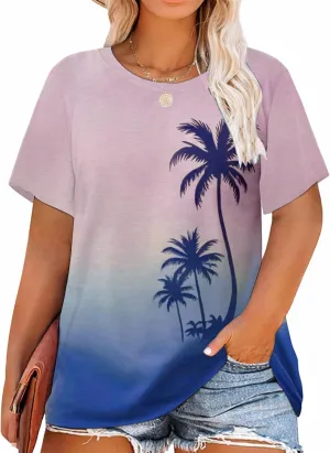 HDLTE Plus Size Beach Shirts for Women Short Sleeve Hawaiian Shirt Casual Summer Vacation Blouses