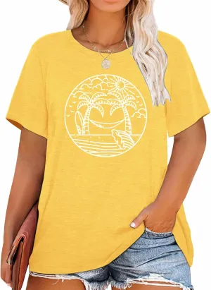 HDLTE Plus Size Beach Shirts for Women Short Sleeve Hawaiian Shirt Casual Summer Vacation Blouses