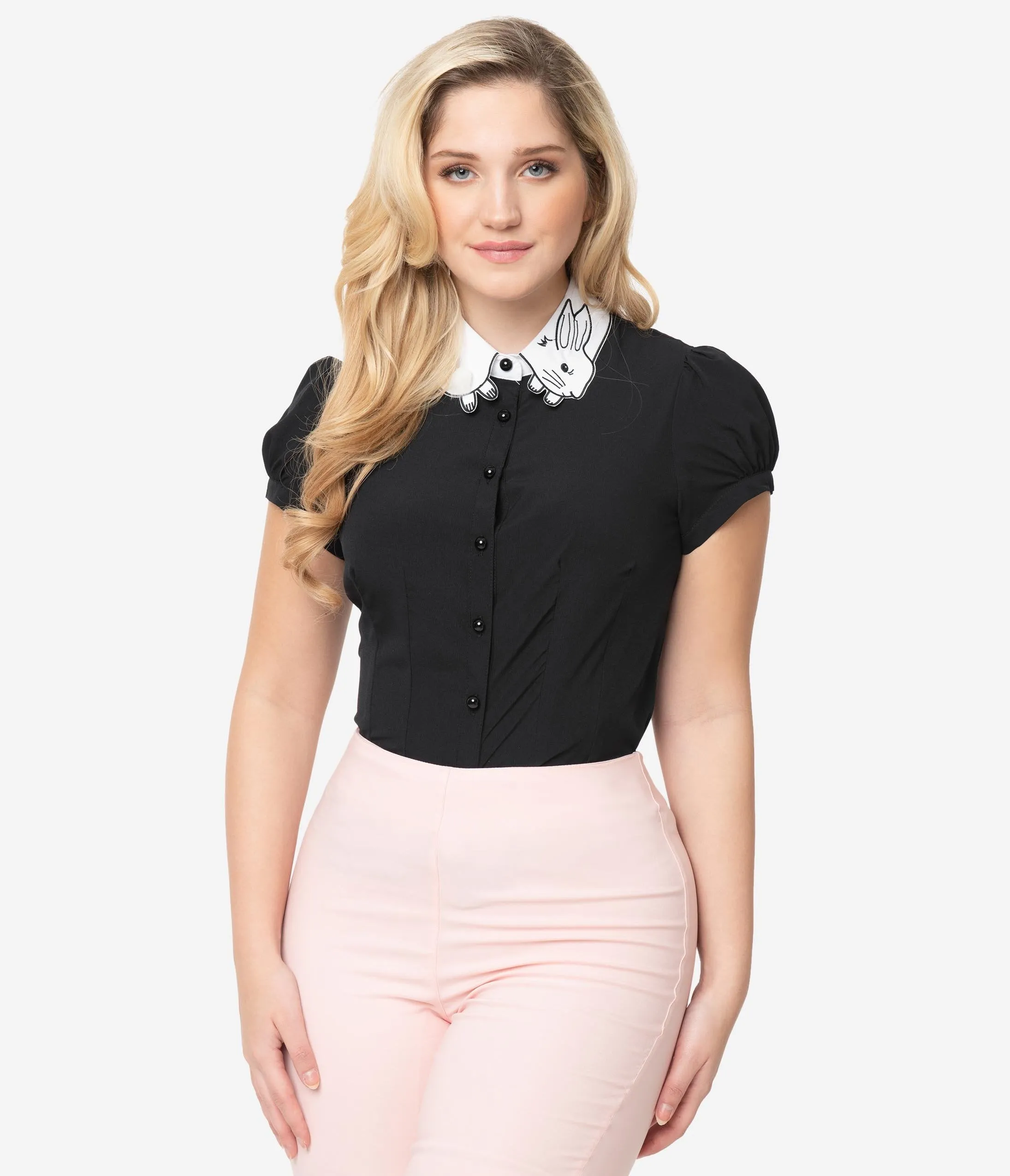 Hell Bunny Black & White Bunny Collar Panpan Blouse