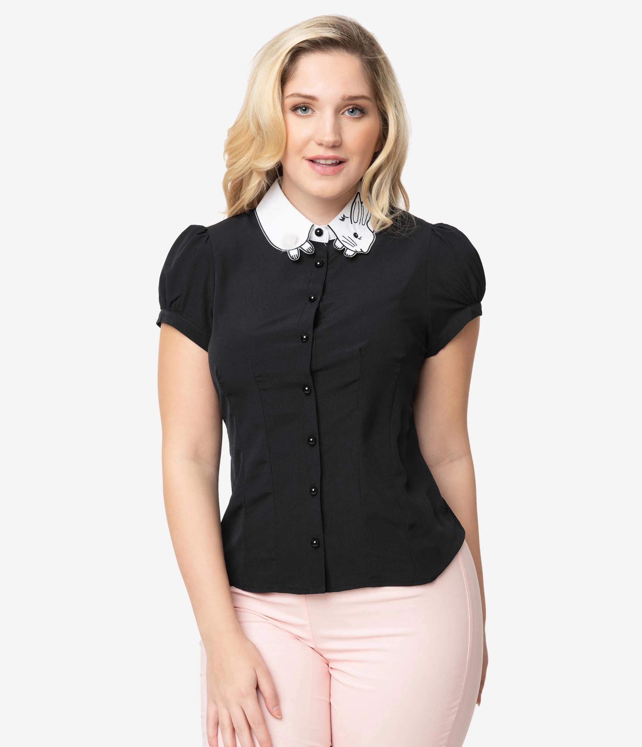 Hell Bunny Black & White Bunny Collar Panpan Blouse