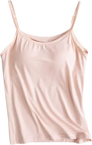 HGps8w Camisole for Women with Built in Bra Solid Adjustable Spaghetti Strap Shelf Bra Tank Tops Basic Stretch Undershirts