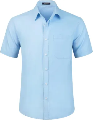 HISDERN Mens Short Sleeve Dress Shirts Solid Wrinkle Free Formal Summer Shirt Business Casual Stretch Button Down Shirts