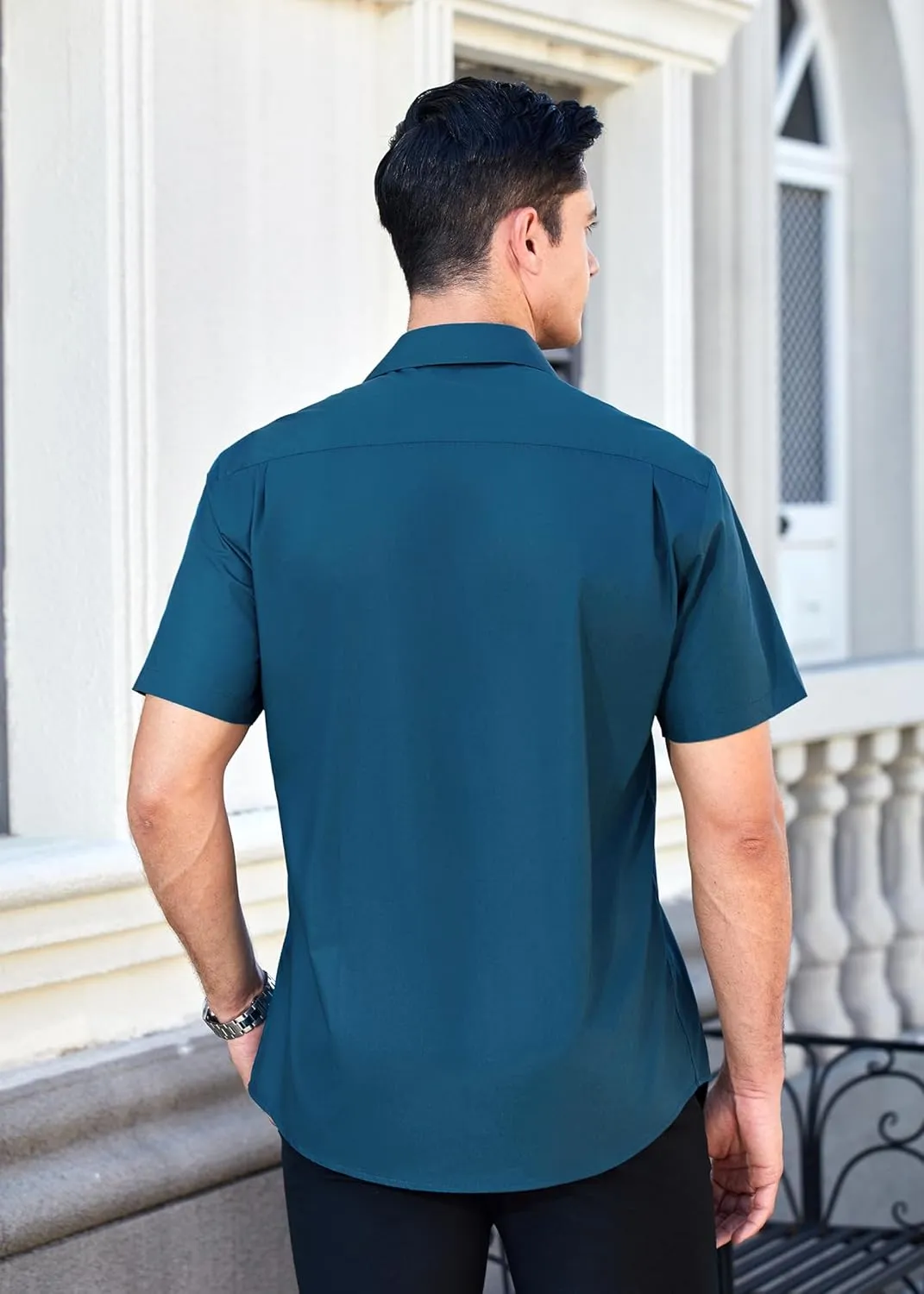 HISDERN Mens Short Sleeve Dress Shirts Solid Wrinkle Free Formal Summer Shirt Business Casual Stretch Button Down Shirts