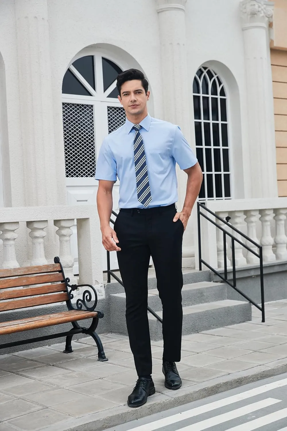HISDERN Mens Short Sleeve Dress Shirts Solid Wrinkle Free Formal Summer Shirt Business Casual Stretch Button Down Shirts