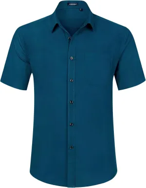 HISDERN Mens Short Sleeve Dress Shirts Solid Wrinkle Free Formal Summer Shirt Business Casual Stretch Button Down Shirts