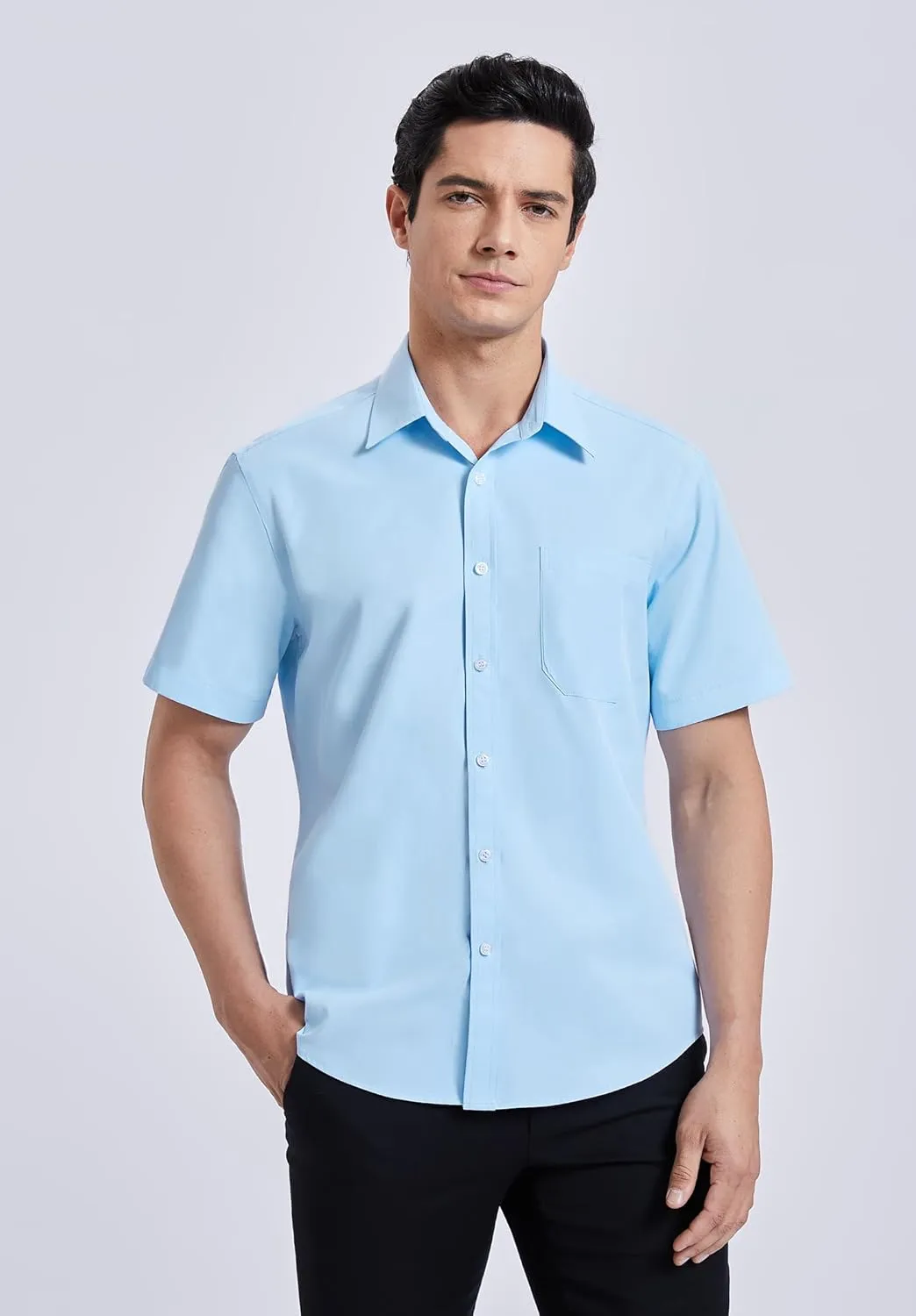 HISDERN Mens Short Sleeve Dress Shirts Solid Wrinkle Free Formal Summer Shirt Business Casual Stretch Button Down Shirts