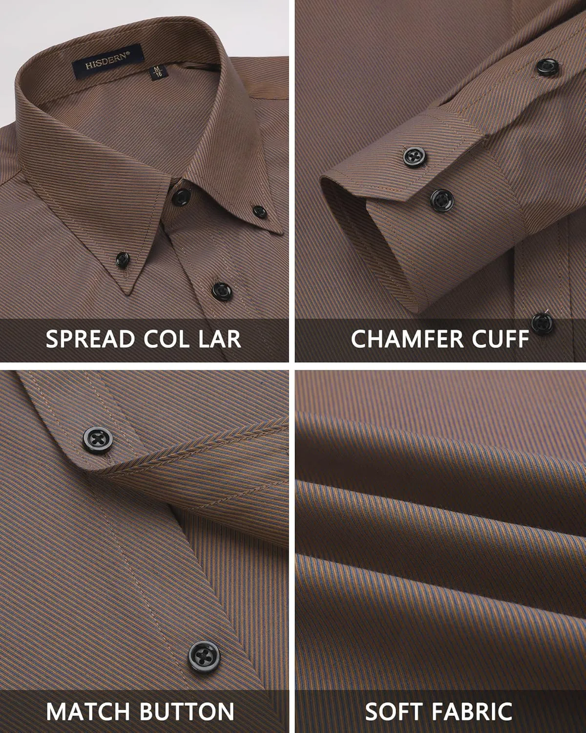 HISDERN Mens Stripe Dress Shirts Long Sleeve Button Down Shirt Formal Wrinkle Free Dress Shirts Business Cotton Shirt
