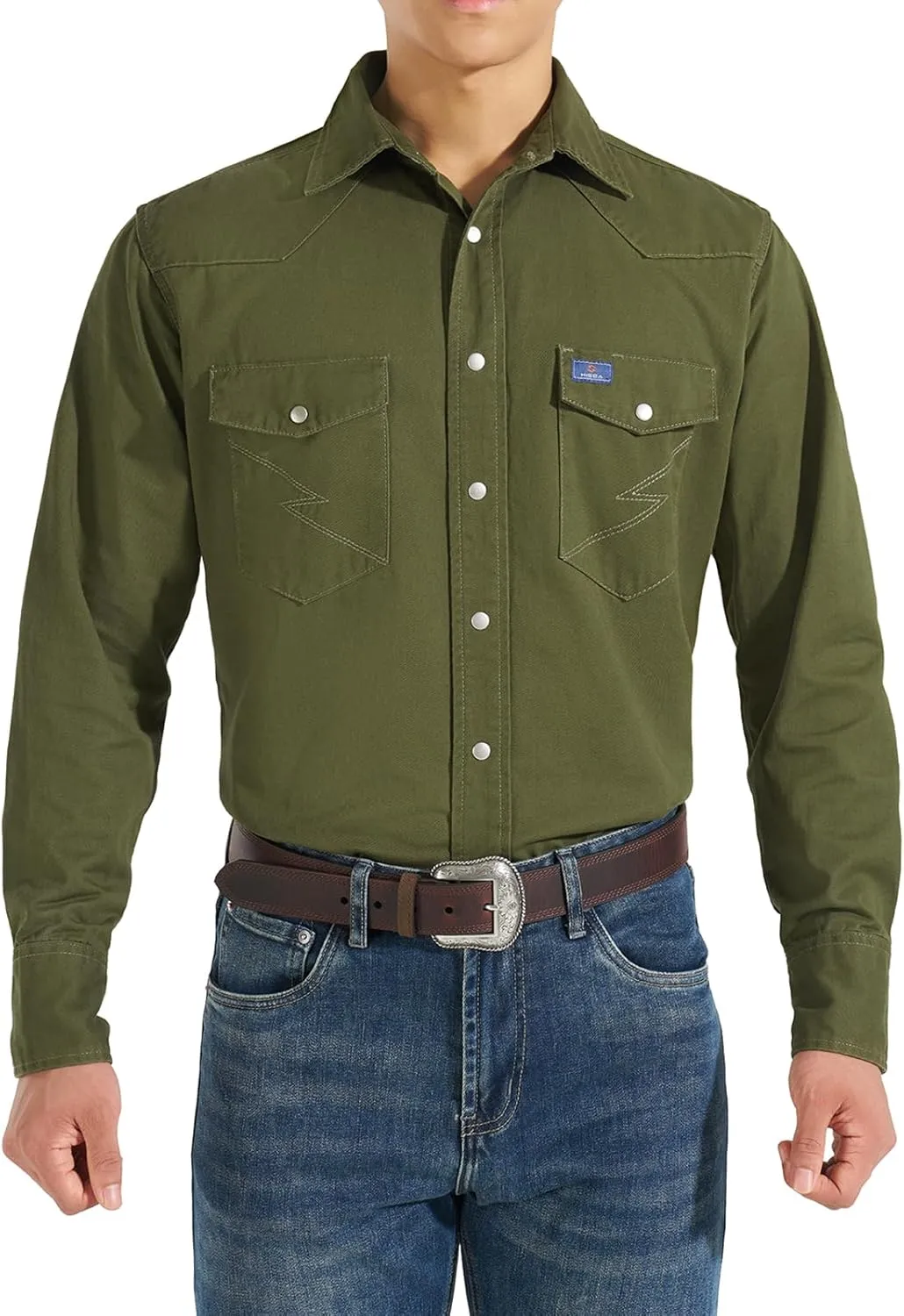 HISEA Men's Denim Shirt Long Sleeve Work Shirt Mens Regular Fit Button Down Shirts Cotton Work Shirts Washed Finish