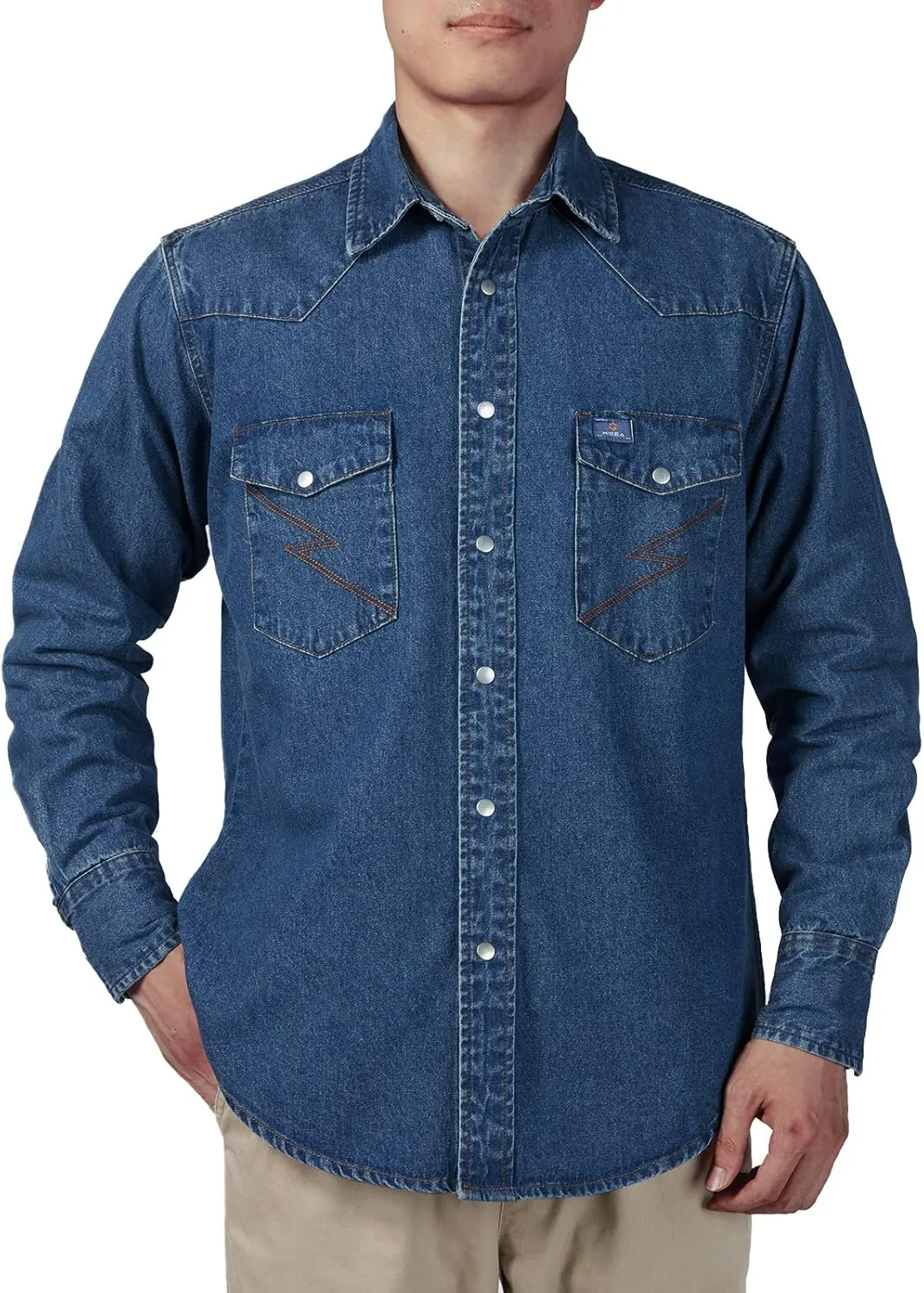 HISEA Men's Denim Shirt Long Sleeve Work Shirt Mens Regular Fit Button Down Shirts Cotton Work Shirts Washed Finish