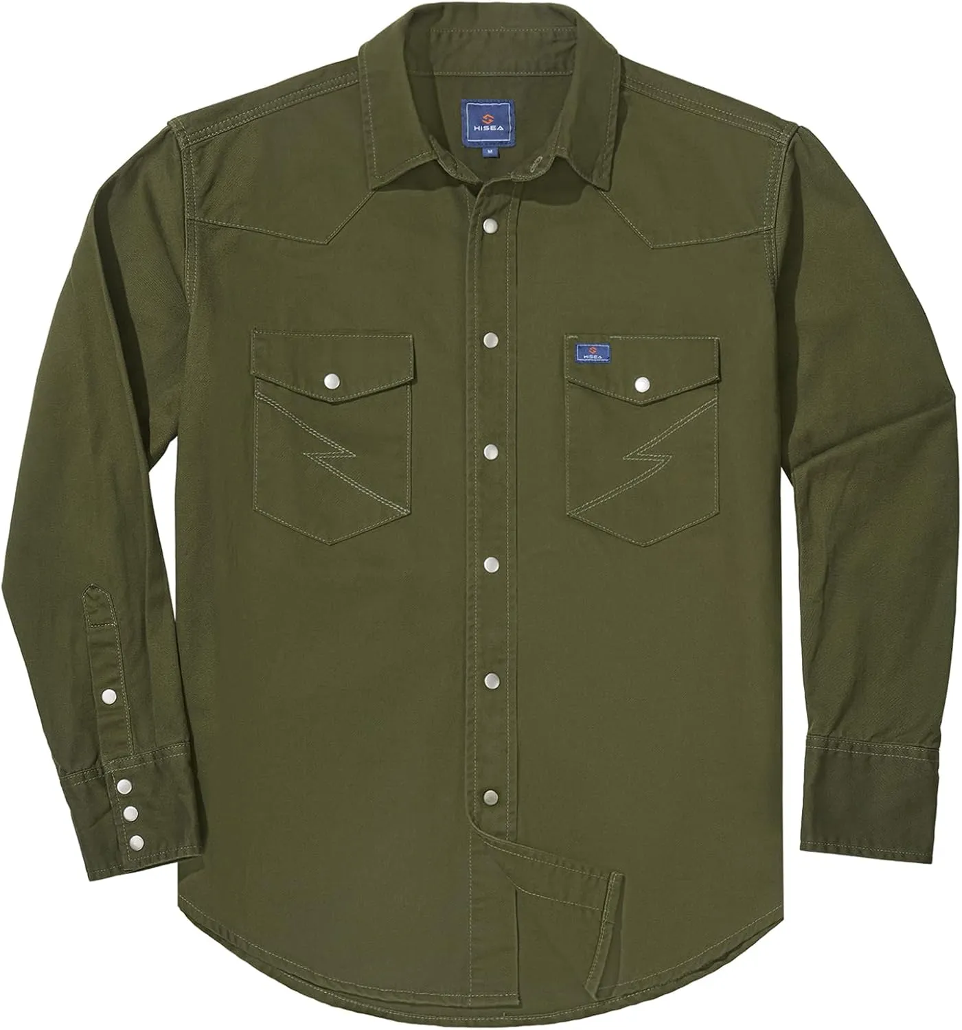 HISEA Men's Denim Shirt Long Sleeve Work Shirt Mens Regular Fit Button Down Shirts Cotton Work Shirts Washed Finish