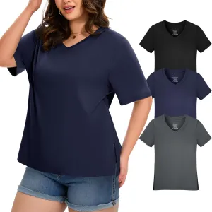 HLTPRO 3 Pack T Shirts for Women V Neck Short Sleeve Tshirts Plus Size Spring Casual Tops Beach Vacation Clothes 2025