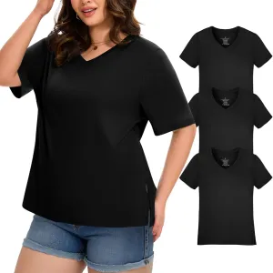 HLTPRO 3 Pack T Shirts for Women V Neck Short Sleeve Tshirts Plus Size Spring Casual Tops Beach Vacation Clothes 2025