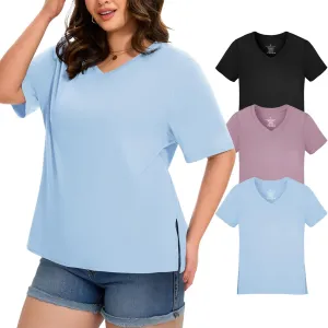 HLTPRO 3 Pack T Shirts for Women V Neck Short Sleeve Tshirts Plus Size Spring Casual Tops Beach Vacation Clothes 2025