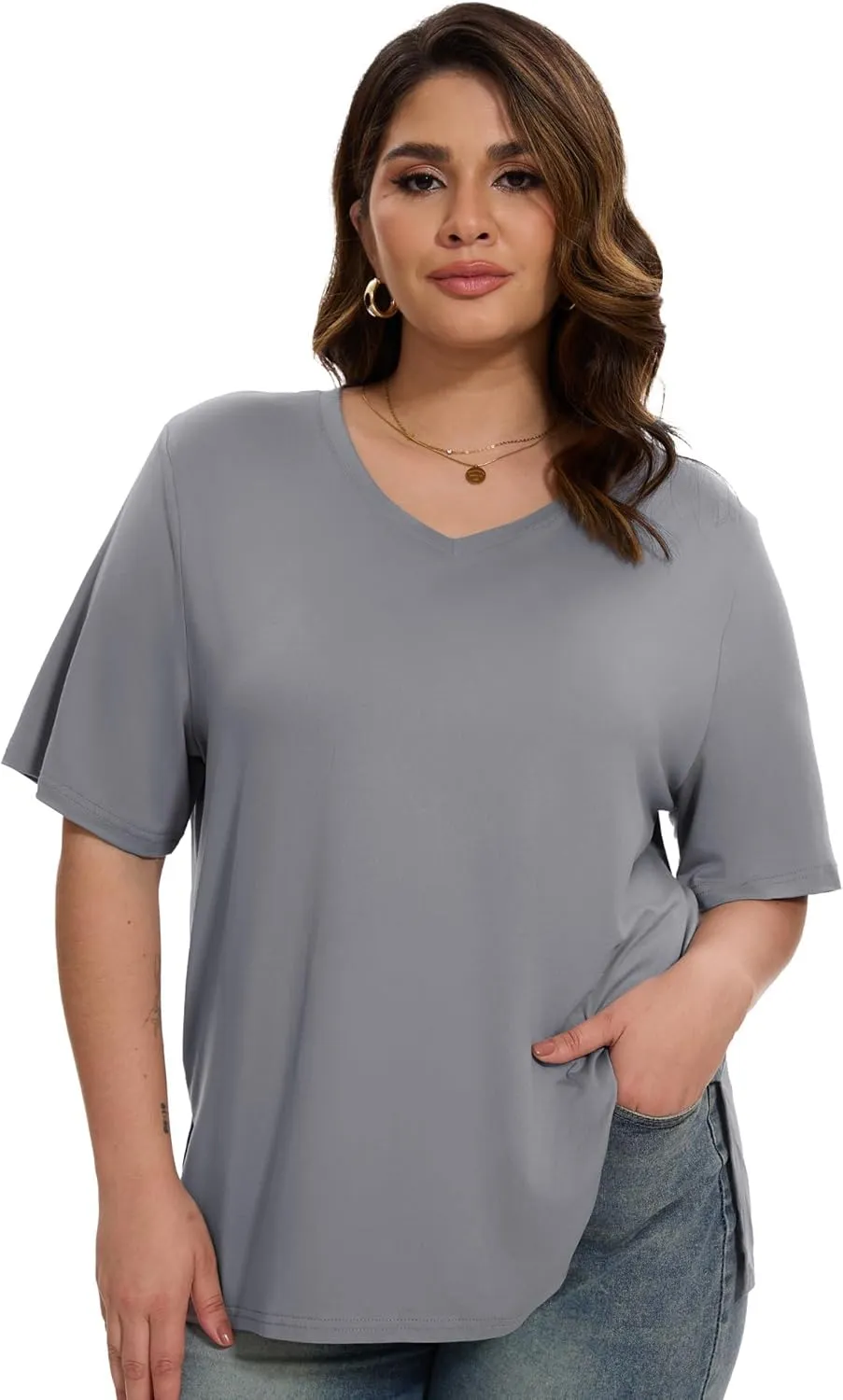 HLTPRO 3 Pack T Shirts for Women V Neck Short Sleeve Tshirts Plus Size Spring Casual Tops Beach Vacation Clothes 2025