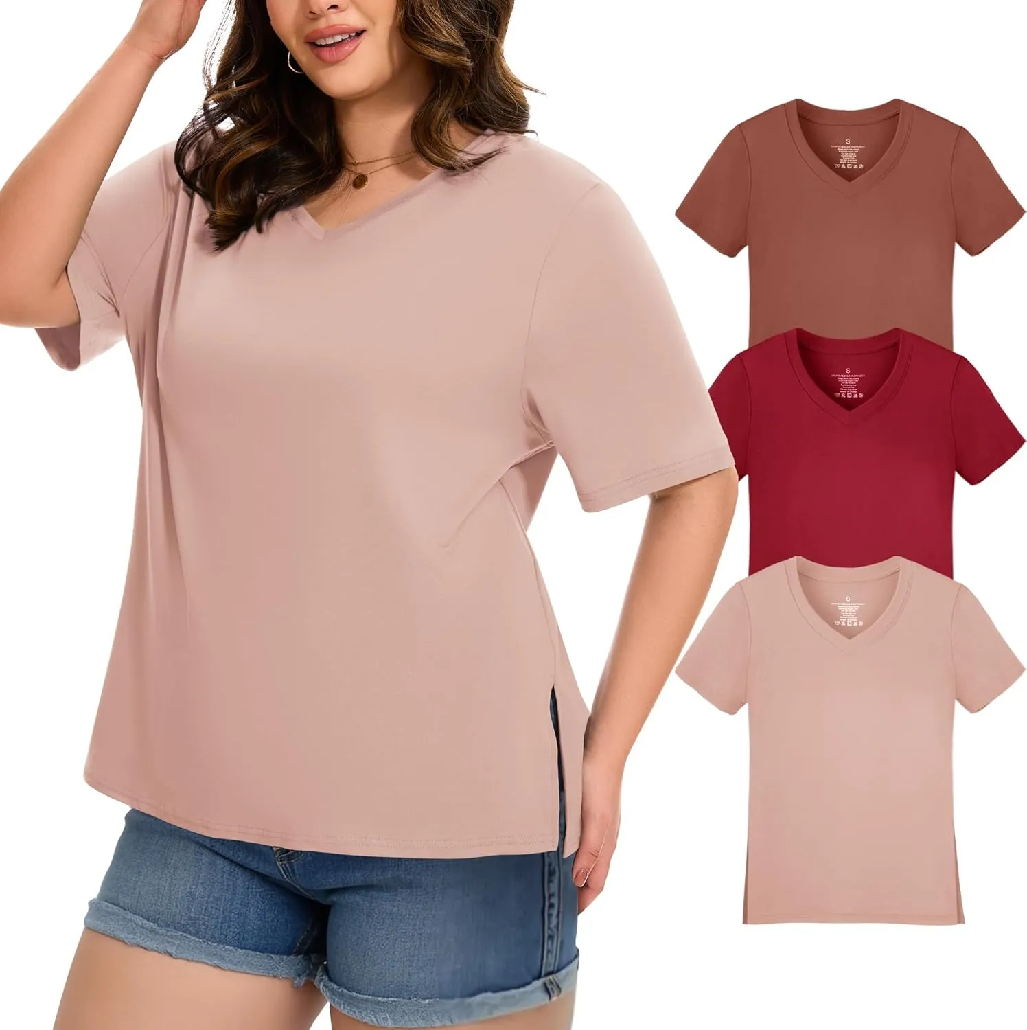 HLTPRO 3 Pack T Shirts for Women V Neck Short Sleeve Tshirts Plus Size Spring Casual Tops Beach Vacation Clothes 2025