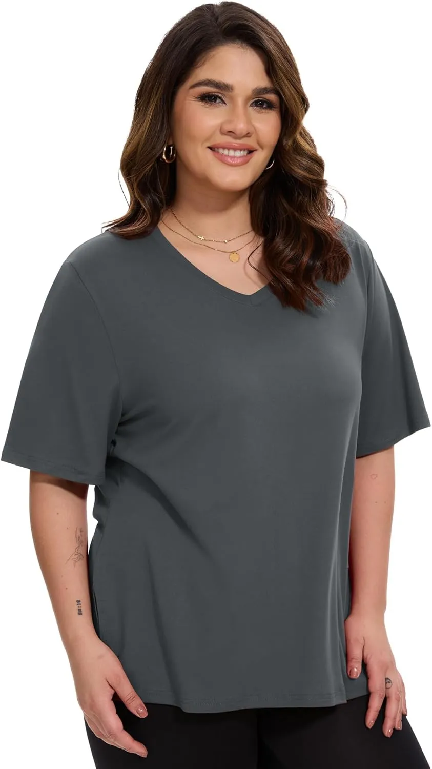 HLTPRO 3 Pack T Shirts for Women V Neck Short Sleeve Tshirts Plus Size Spring Casual Tops Beach Vacation Clothes 2025
