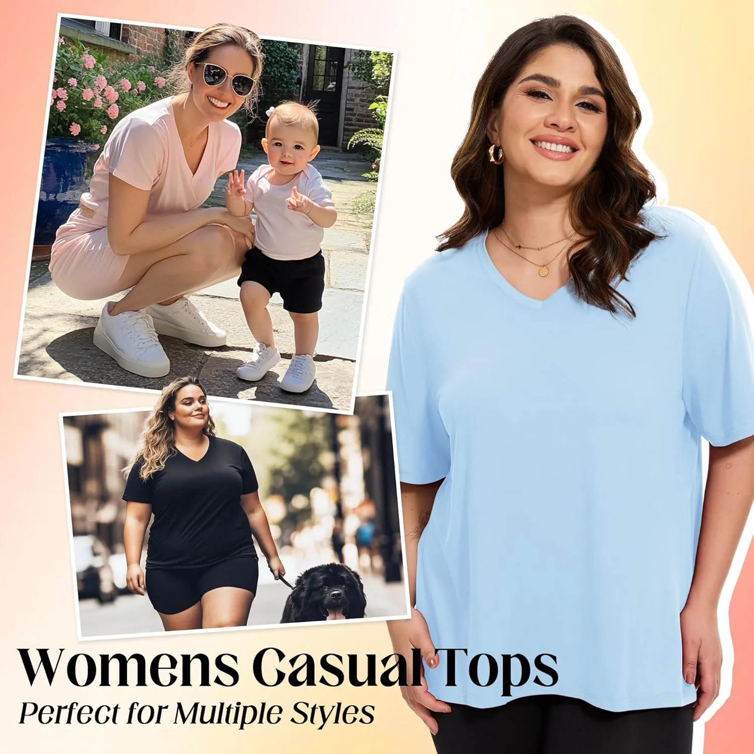 HLTPRO 3 Pack T Shirts for Women V Neck Short Sleeve Tshirts Plus Size Spring Casual Tops Beach Vacation Clothes 2025
