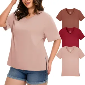 HLTPRO 3 Pack T Shirts for Women V Neck Short Sleeve Tshirts Plus Size Spring Casual Tops Beach Vacation Clothes 2025