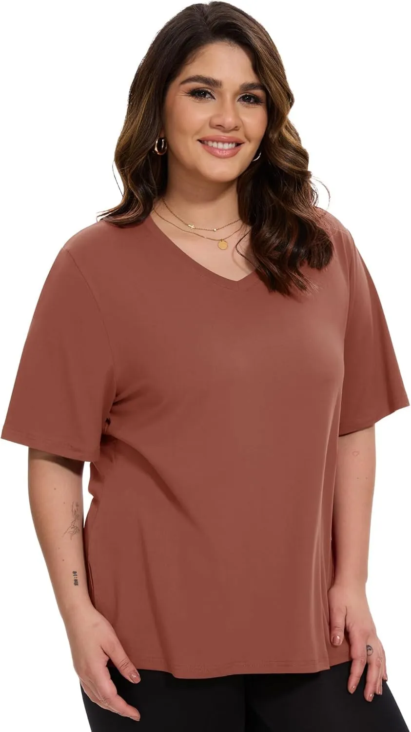 HLTPRO 3 Pack T Shirts for Women V Neck Short Sleeve Tshirts Plus Size Spring Casual Tops Beach Vacation Clothes 2025