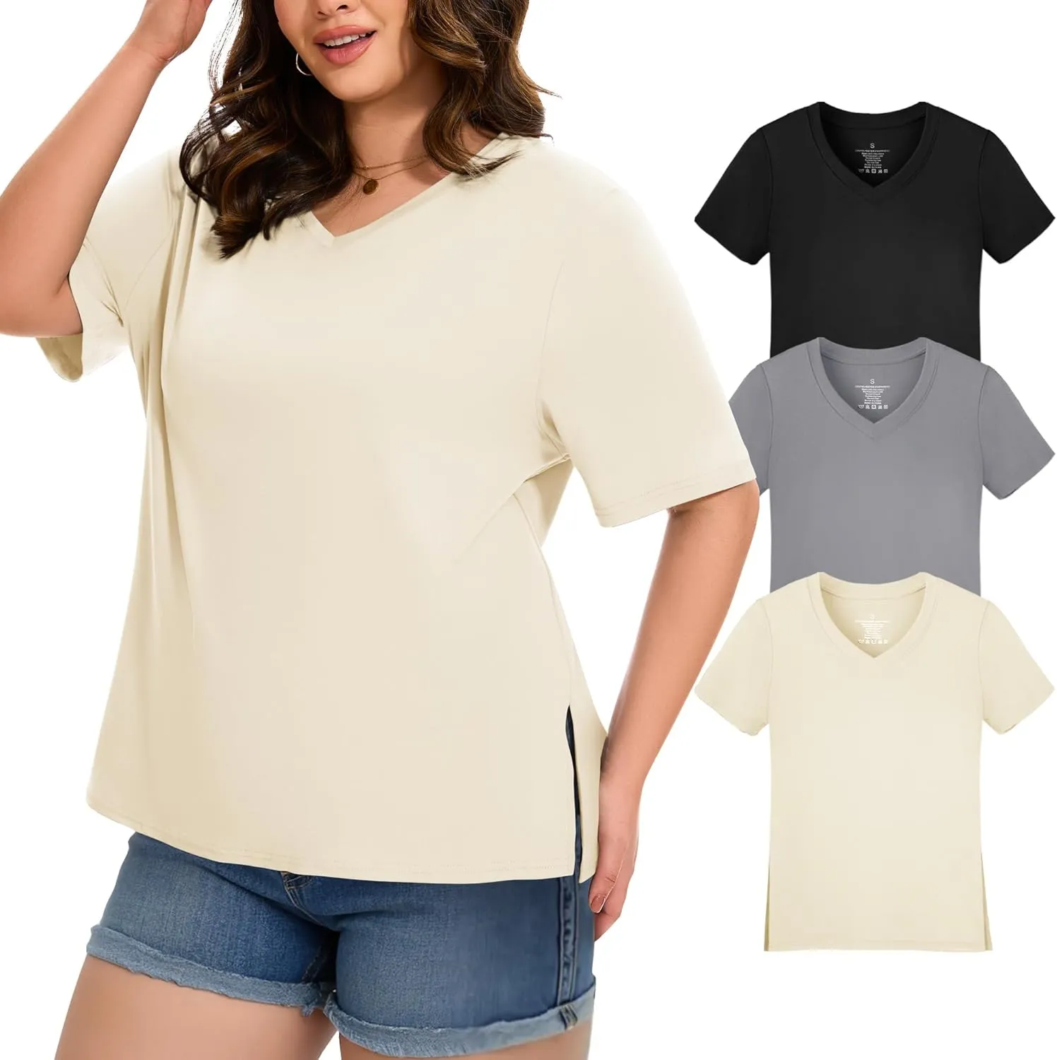 HLTPRO 3 Pack T Shirts for Women V Neck Short Sleeve Tshirts Plus Size Spring Casual Tops Beach Vacation Clothes 2025