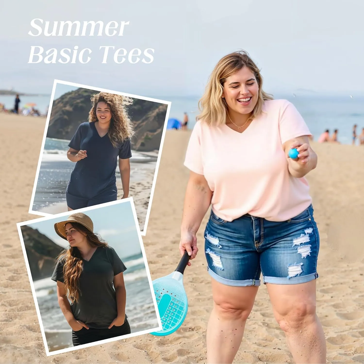 HLTPRO 3 Pack T Shirts for Women V Neck Short Sleeve Tshirts Plus Size Spring Casual Tops Beach Vacation Clothes 2025