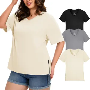 HLTPRO 3 Pack T Shirts for Women V Neck Short Sleeve Tshirts Plus Size Spring Casual Tops Beach Vacation Clothes 2025