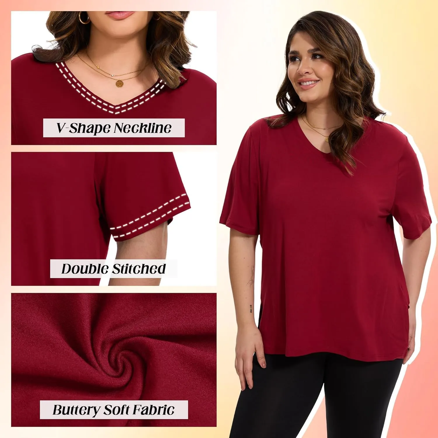 HLTPRO 3 Pack T Shirts for Women V Neck Short Sleeve Tshirts Plus Size Spring Casual Tops Beach Vacation Clothes 2025
