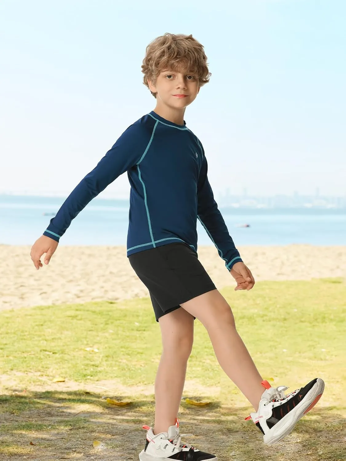 HODOSPORTS Boys UPF 50  Rash Guard Swim Shirts Long Sleeve Quick Dry UV Protection Sun T-Shirts