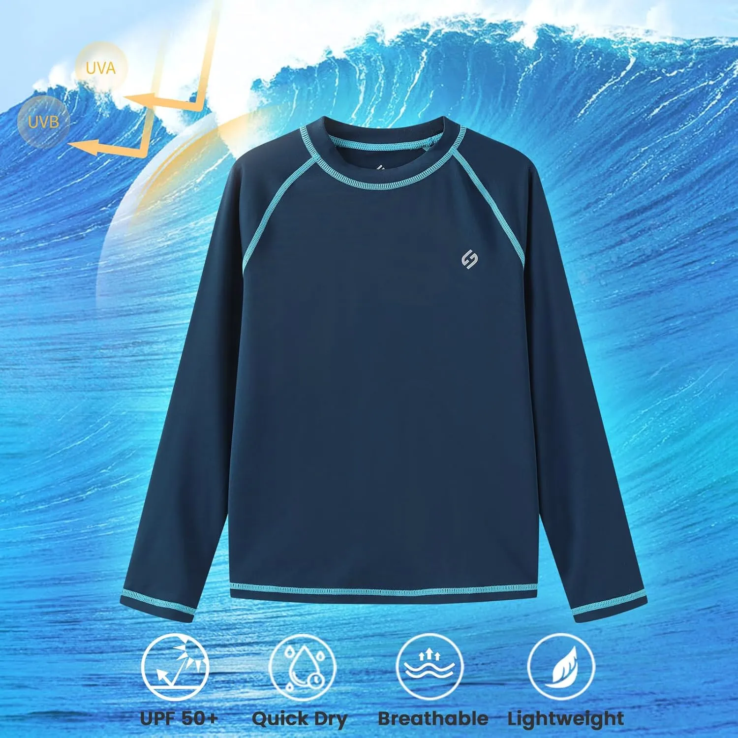 HODOSPORTS Boys UPF 50  Rash Guard Swim Shirts Long Sleeve Quick Dry UV Protection Sun T-Shirts