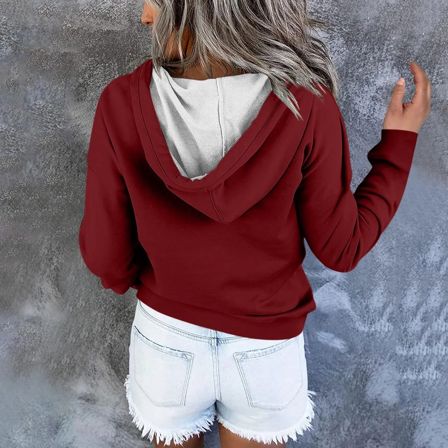 hoodies for women oversized sweatshirt trendy long sleeve button drawstring pullover sweater tops fall winter clothes 