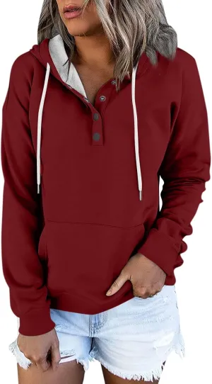 hoodies for women oversized sweatshirt trendy long sleeve button drawstring pullover sweater tops fall winter clothes 