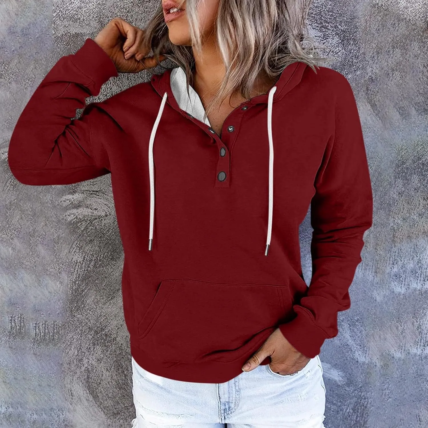 hoodies for women oversized sweatshirt trendy long sleeve button drawstring pullover sweater tops fall winter clothes 