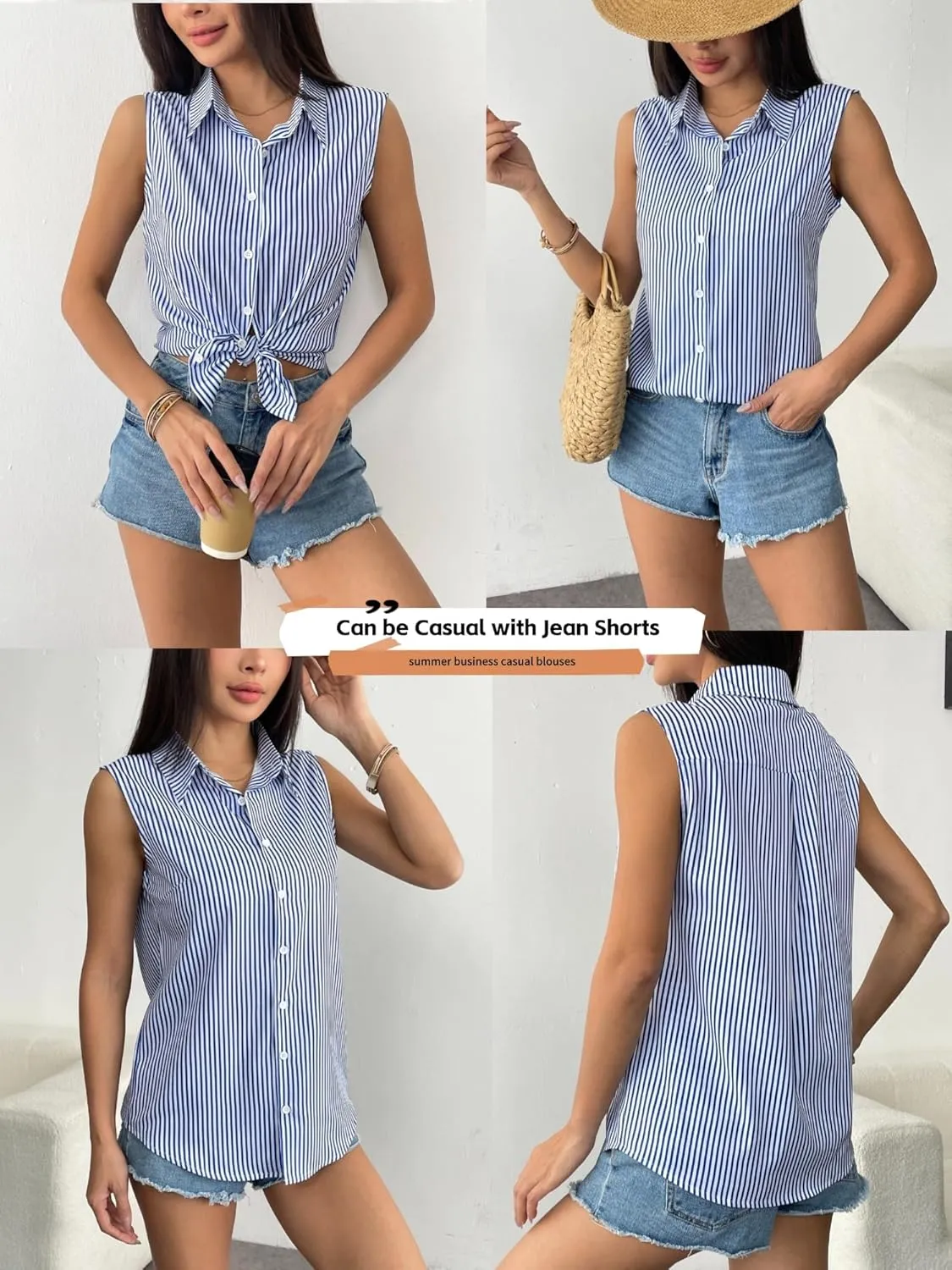 HOTOUCH Womens Sleeveless Button Down Shirt Tops V Neck Business Casual Collared Blouses Tank Top