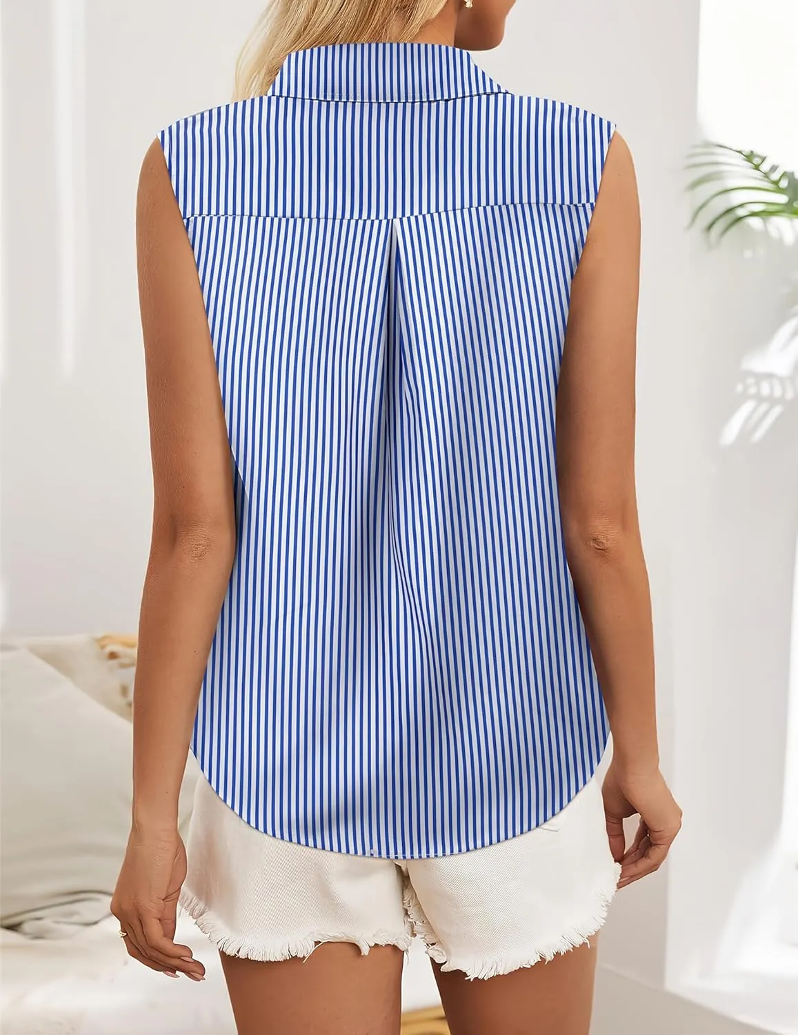 HOTOUCH Womens Sleeveless Button Down Shirt Tops V Neck Business Casual Collared Blouses Tank Top