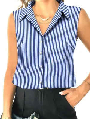HOTOUCH Womens Sleeveless Button Down Shirt Tops V Neck Business Casual Collared Blouses Tank Top