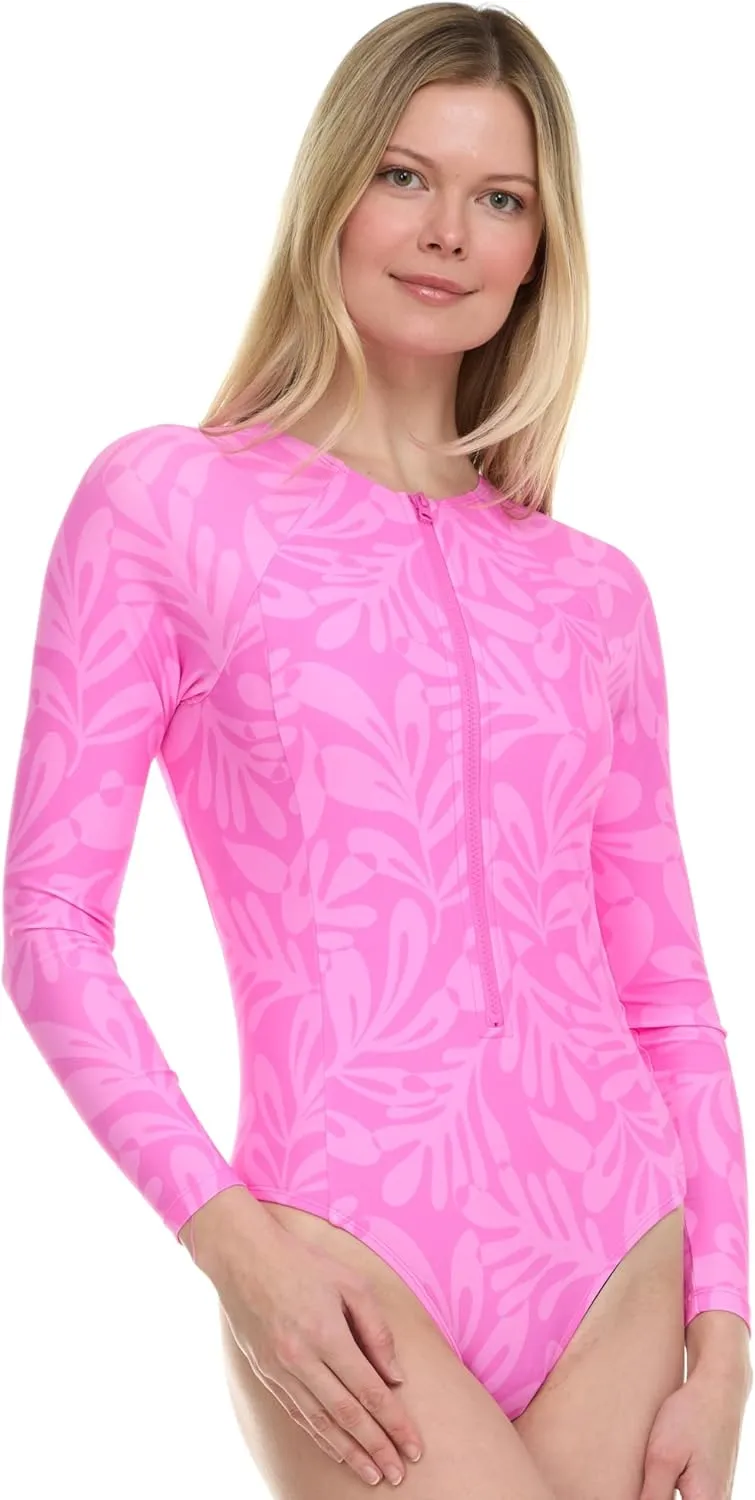 Hurley Long Sleeve Womens One Piece Swimsuits, Swimsuit for Women, Bathing Suit for Women, Swim Suit UPF 50  SPF UV Protected