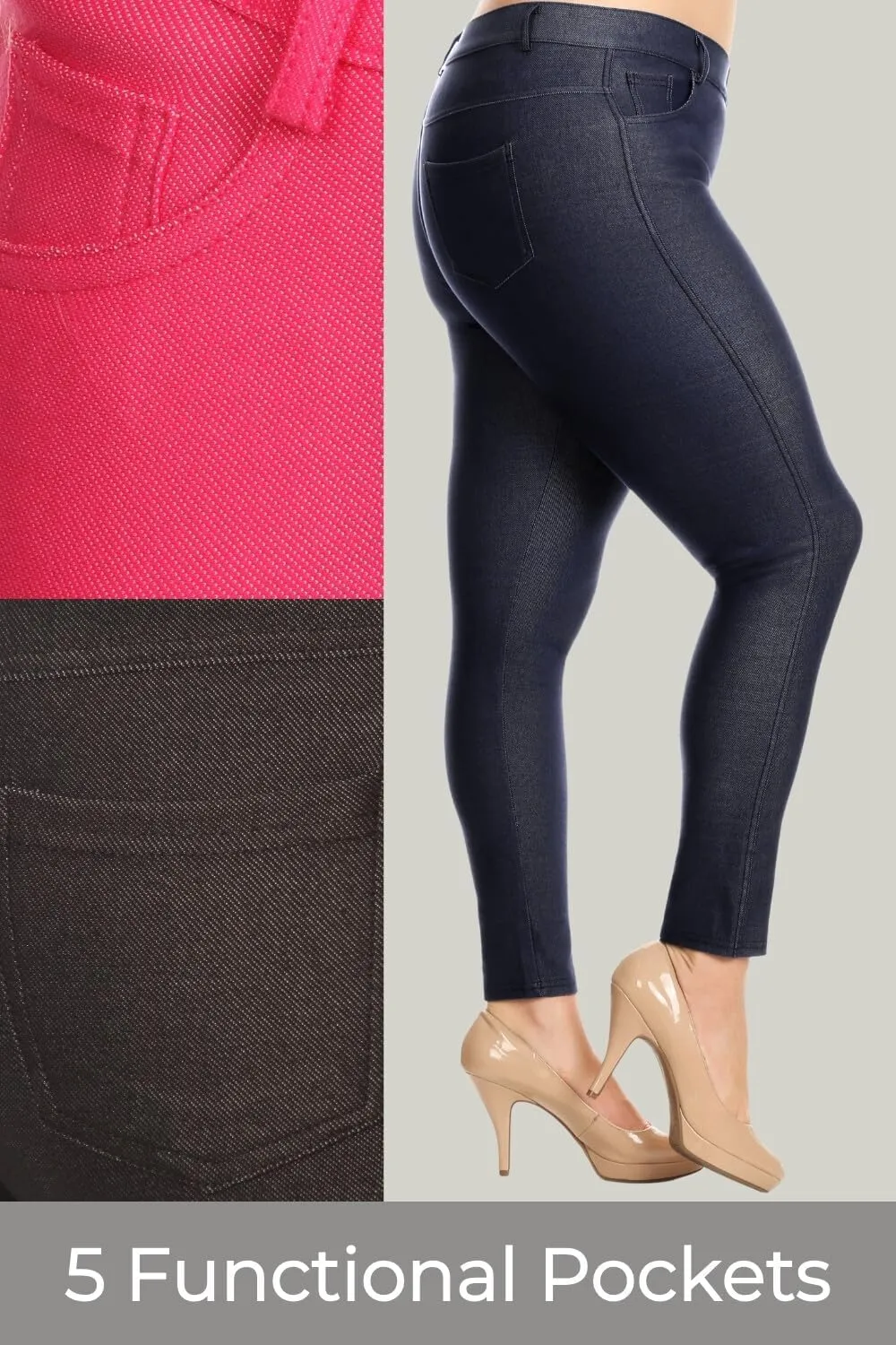 ICONOFLASH Women's Stretch Jeggings with 5 Pockets Pull On Skinny Jean Leggings (Available in Plus Size)