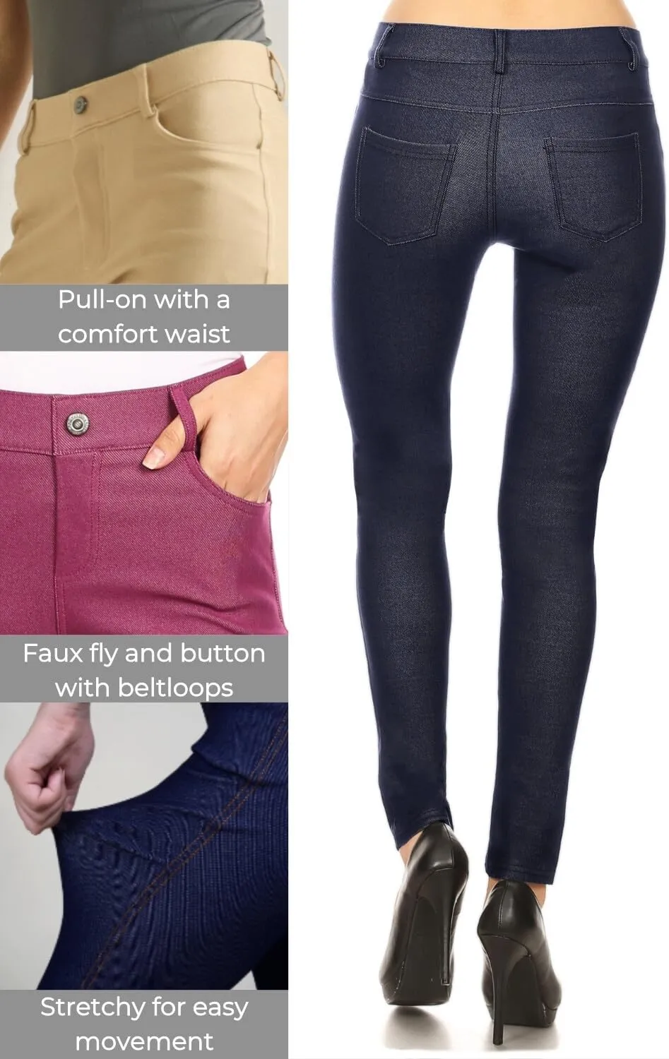 ICONOFLASH Women's Stretch Jeggings with 5 Pockets Pull On Skinny Jean Leggings (Available in Plus Size)